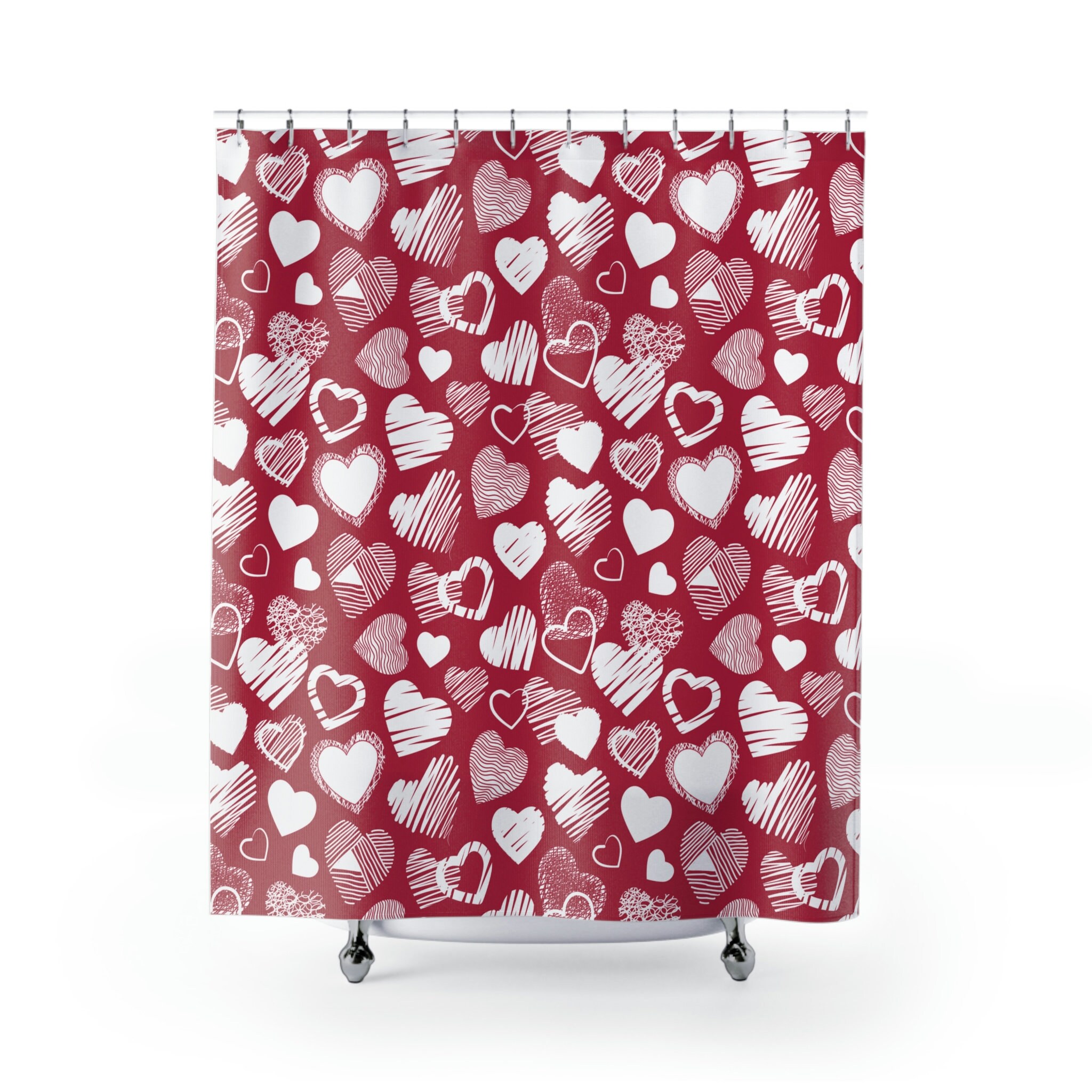 Magenta Heart Shower Curtain, Romantic Valentine's Day Decor for Bathroom