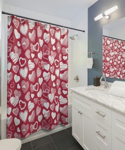 Magenta Heart Shower Curtain, Romantic Valentine's Day Decor for Bathroom