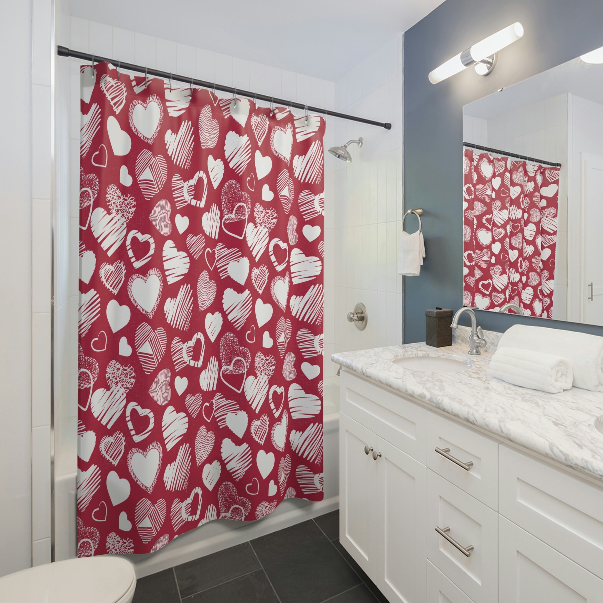 Magenta Heart Shower Curtain, Romantic Valentine's Day Decor for Bathroom