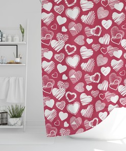 Magenta Heart Shower Curtain, Romantic Valentine's Day Decor for Bathroom