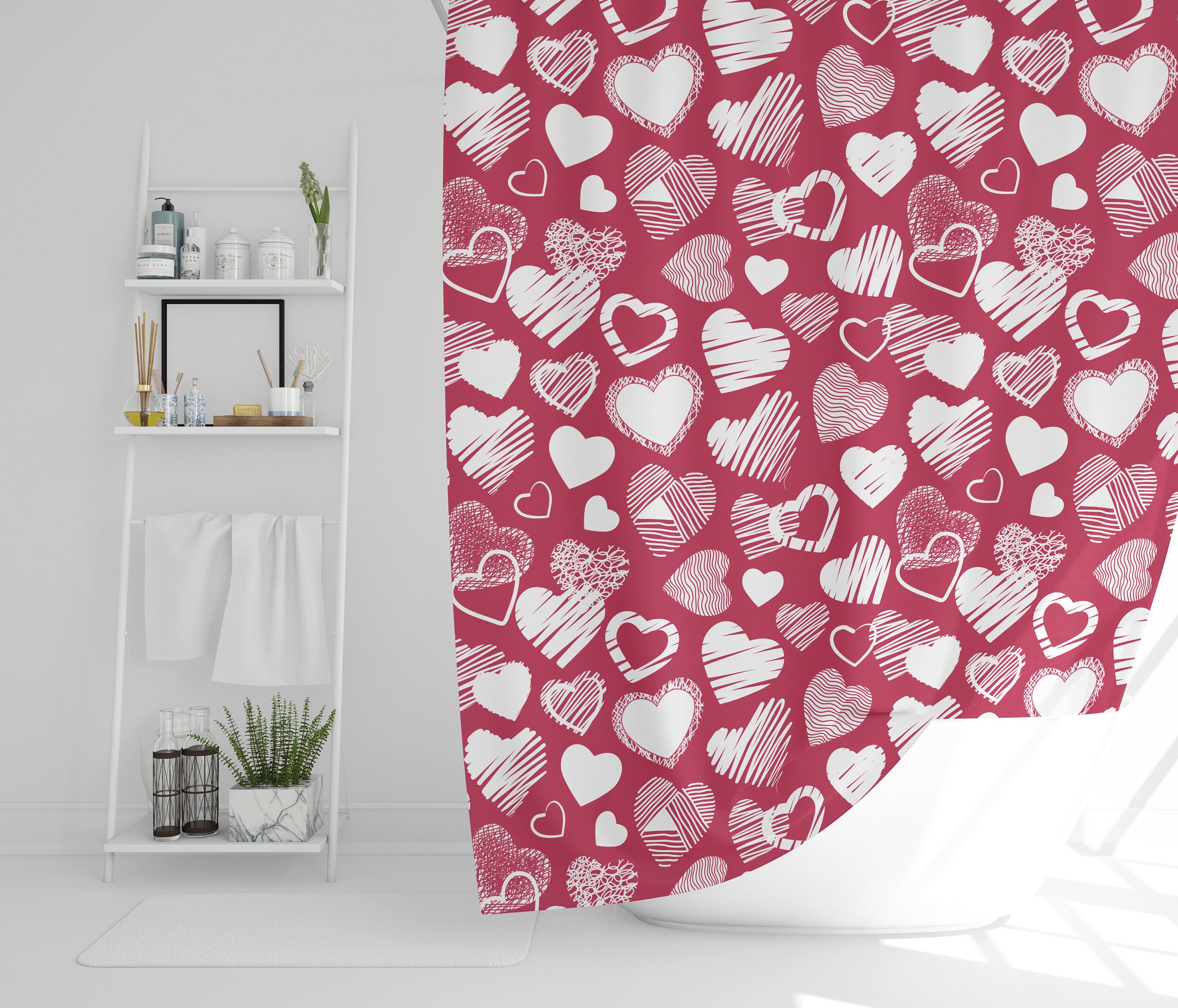 Magenta Heart Shower Curtain, Romantic Valentine's Day Decor for Bathroom
