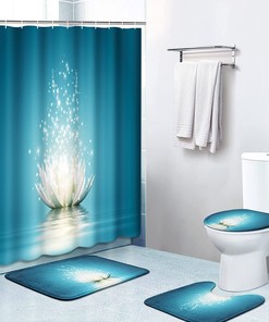 Magic Lotus Flower Turquoise Zen Shower Curtain Set Decorative