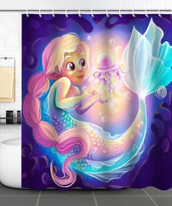 Magic Mermaid Quote Print Shower Curtain for Girls Bathroom Decor with Rainbow Watercolor Design