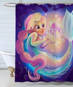 Magic Mermaid Quote Print Shower Curtain for Girls Bathroom Decor with Rainbow Watercolor Design
