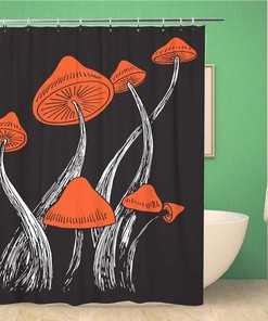 Magic Mushrooms Cartoon Shower Curtain - Agaric Champignon Collection Fabric Print