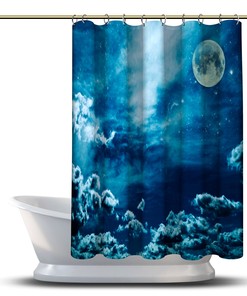 Magic Sky Stars and Moon Night Sky Landscape Showers Curtain for Dreamy Bathroom Decor