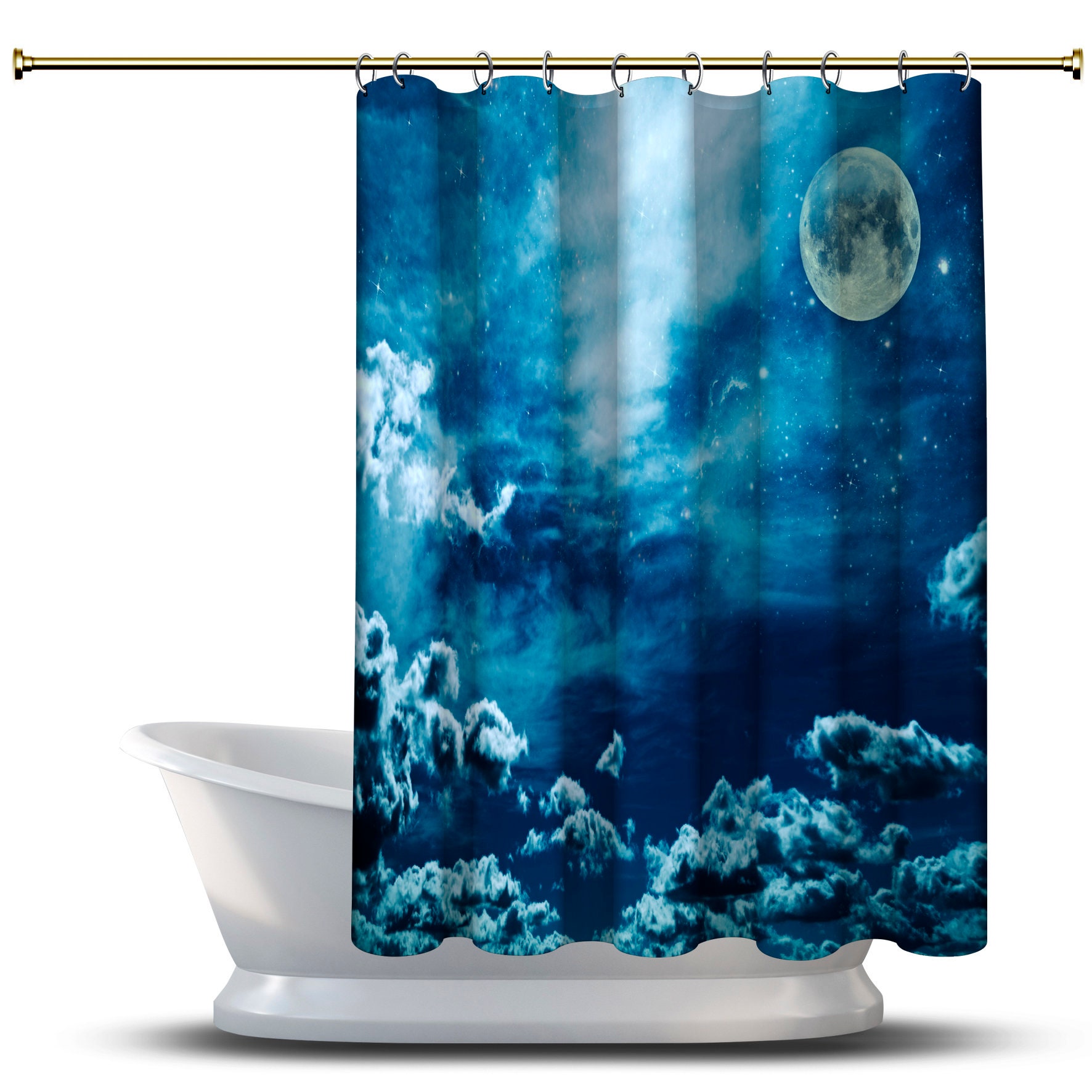 Magic Sky Stars and Moon Night Sky Landscape Showers Curtain for Dreamy Bathroom Decor