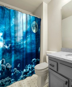 Magic Sky Stars and Moon Night Sky Landscape Showers Curtain for Dreamy Bathroom Decor