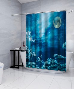 Magic Sky Stars and Moon Night Sky Landscape Showers Curtain for Dreamy Bathroom Decor