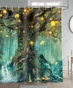 Magic Tree Lanterns River Dream Tree Of Life Fantasy Fairy Tale Waterfalls Forest Shower Curtain For Bathroom Decor