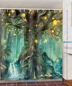 Magic Tree Lanterns River Dream Tree Of Life Fantasy Fairy Tale Waterfalls Forest Shower Curtain For Bathroom Decor
