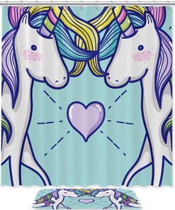Magic World Unicorn Couples Shower Curtain - Waterproof Bathroom Decors