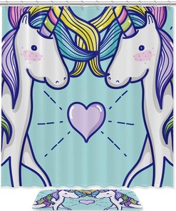 Magic World Unicorn Couples Shower Curtain With Fantasy Theme And Waterproof Fabric