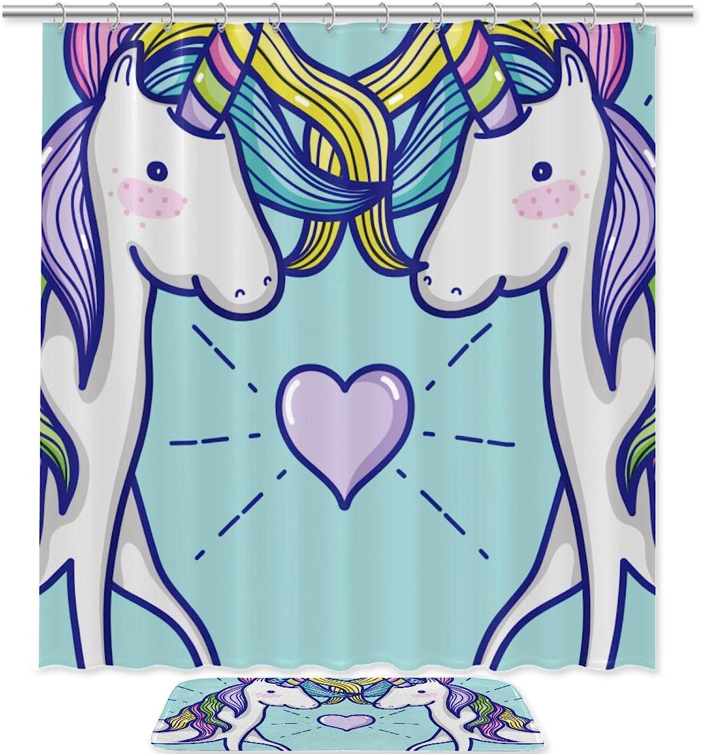 Magic World Unicorn Couples Shower Curtain With Fantasy Theme And Waterproof Fabric