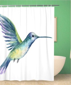 Magical Abstract Hummingbird Shower Curtain with Whimsical Snail Design - Waterproof Fabric Bathroom Curtains 