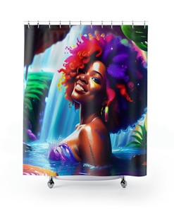 Magical Afro Waterfall Shower Curtain, African American Bathroom Decor