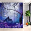 Magical Forest Wolf Print Shower Curtain with Purple Misty Forest Print for a mystical and waterproof bathroom 