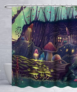 Magical Mushroom Moon Shower Curtain For Bathroom - Experience The Fairy Night