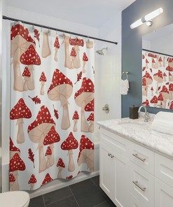Magical Mushroom Shower Curtain, Aesthetic Bathroom Decor 