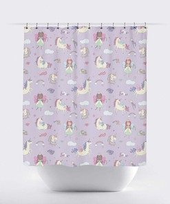 Magical Pink Fairy Wing Unicorn Shower Curtain for Girl's Bathroom Decor