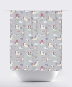 Magical Pink Fairy Wing Unicorn Shower Curtain for Girl's Bathroom Decor