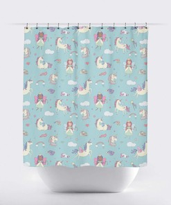 Magical Pink Fairy Wing Unicorn Shower Curtain for Girl's Bathroom Decor