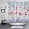 Magical Pink Flamingo and Purple Lavender Plant Butterfly Shower Curtain for Dreamy Bathroom