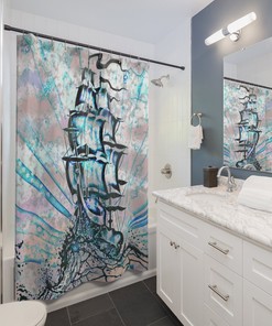 Magical Pirate Ship Shower Curtain with Sea and Adventure Theme
