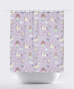 Magical Purple Fairy Wing Unicorn Shower Curtain for Girl's Bathroom Decor