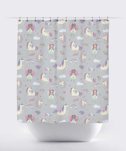 Magical Purple Fairy Wing Unicorn Shower Curtain for Girl's Bathroom Decor
