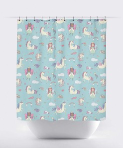 Magical Purple Fairy Wing Unicorn Shower Curtain for Girl's Bathroom Decor