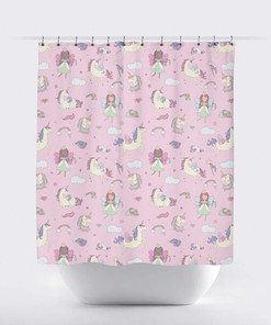 Magical Purple Fairy Wing Unicorn Shower Curtain for Girl's Bathroom Decor