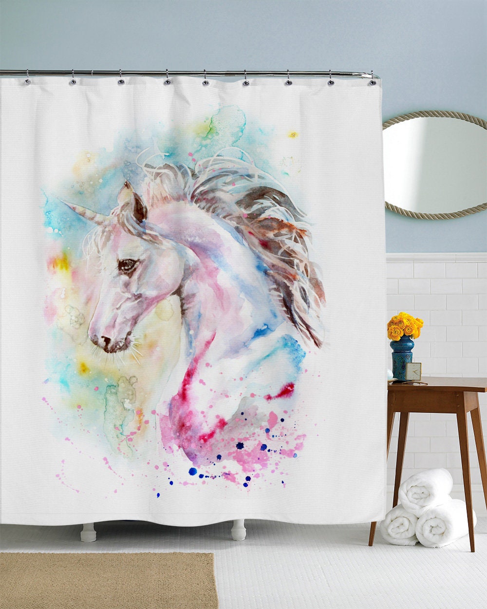 Magical Rainbow Unicorn Boho Art Shower Curtain for Your Bathroom Decor