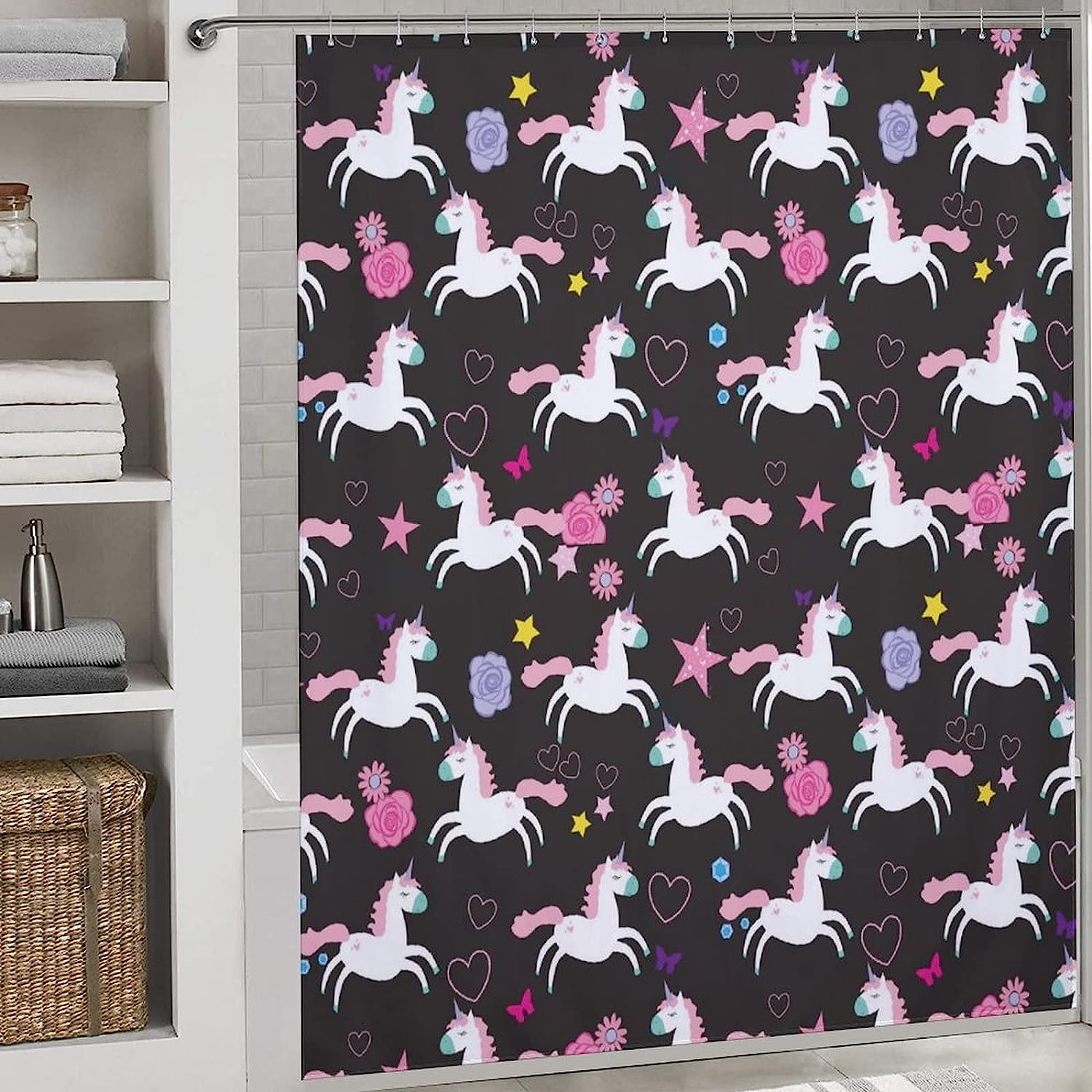 Magical Rainbow Unicorn Shower Curtain For Enchanting Bathroom Decor - Image 3