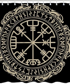 Magical Runic Compass with Dragons Print Shower CurtainViking Bathroom Accessories for Women