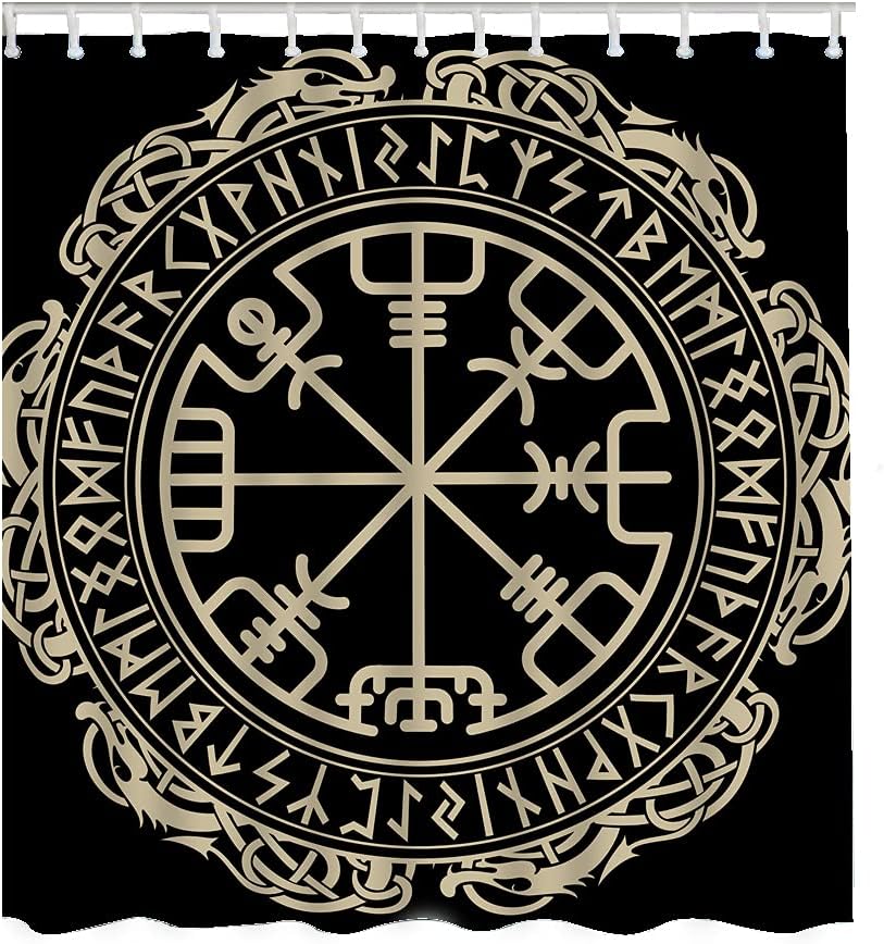 Magical Runic Compass with Dragons Print Shower CurtainViking Bathroom Accessories for Women