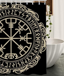 Magical Runic Compass with Dragons Print Shower CurtainViking Bathroom Accessories for Women