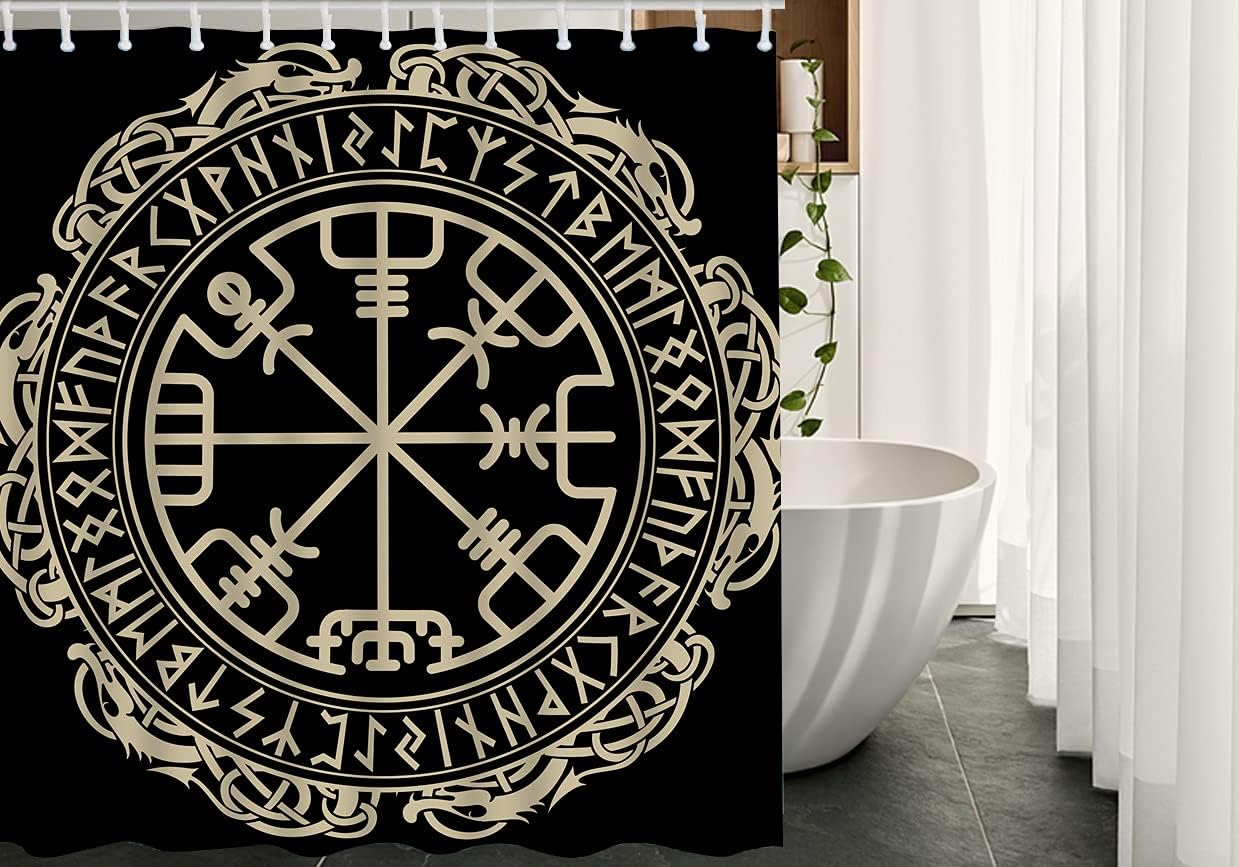 Magical Runic Compass with Dragons Print Shower CurtainViking Bathroom Accessories for Women