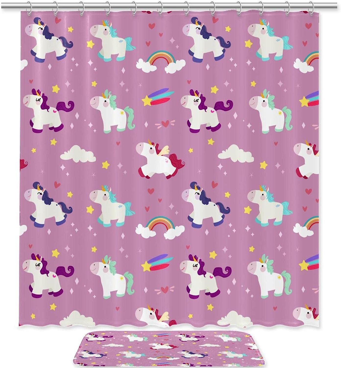Magical Unicorn Pattern Flat Design Shower Curtain - Add A Touch Of Whimsy To Your Bathroom
