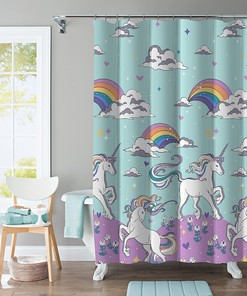 Magical Unicorn Shower Curtain- Waterproof and Kid-friendly Bathroom Accessory for Kid's Bathroom Decor