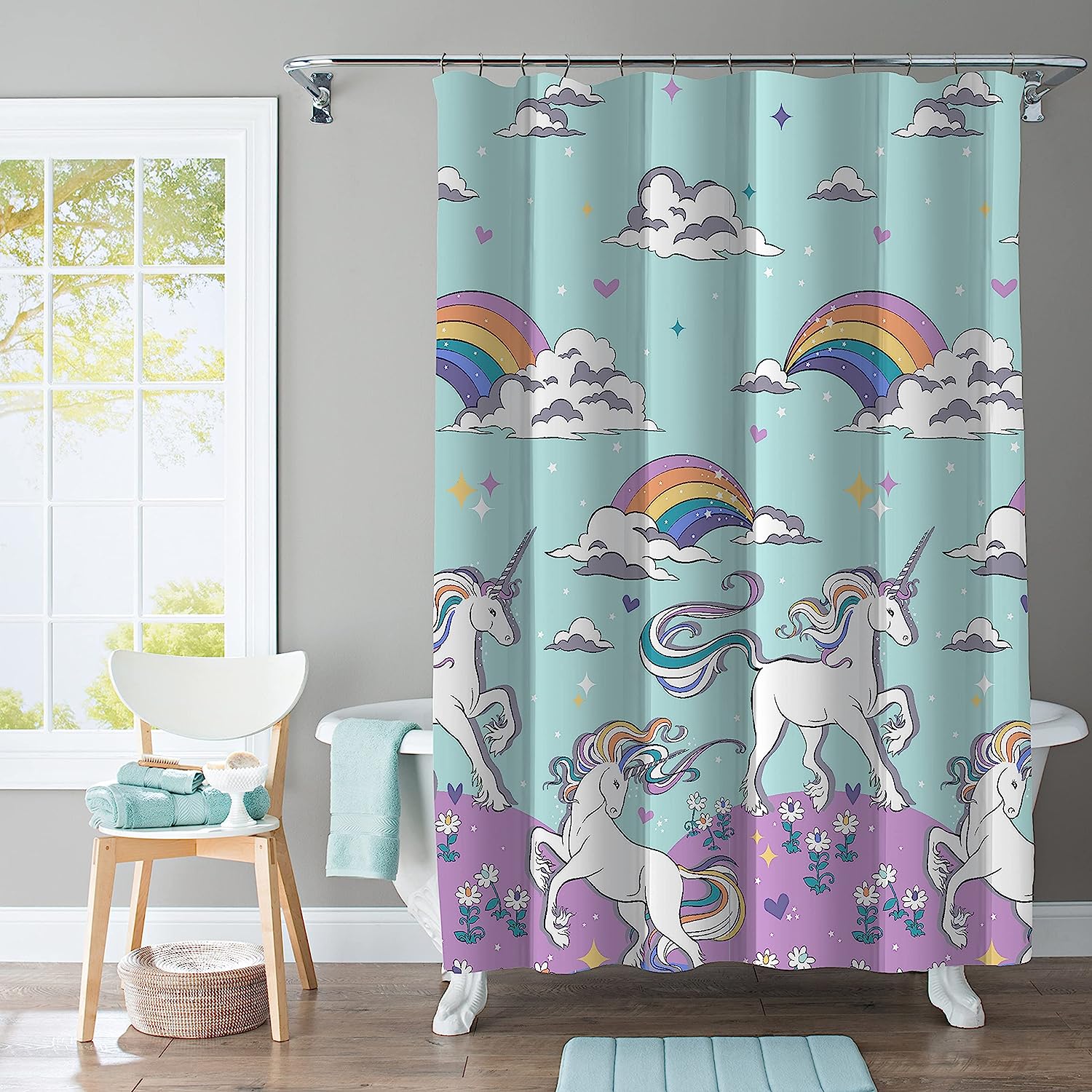 Magical Unicorn Shower Curtain- Waterproof and Kid-friendly Bathroom Accessory for Kid's Bathroom Decor