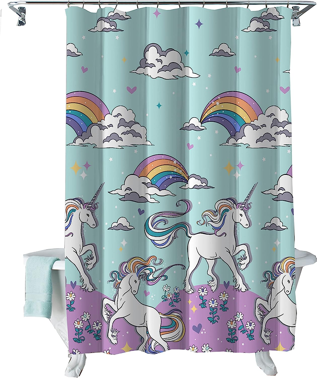 Magical Unicorn Shower Curtain- Waterproof and Kid-friendly Bathroom Accessory for Kid's Bathroom Decor