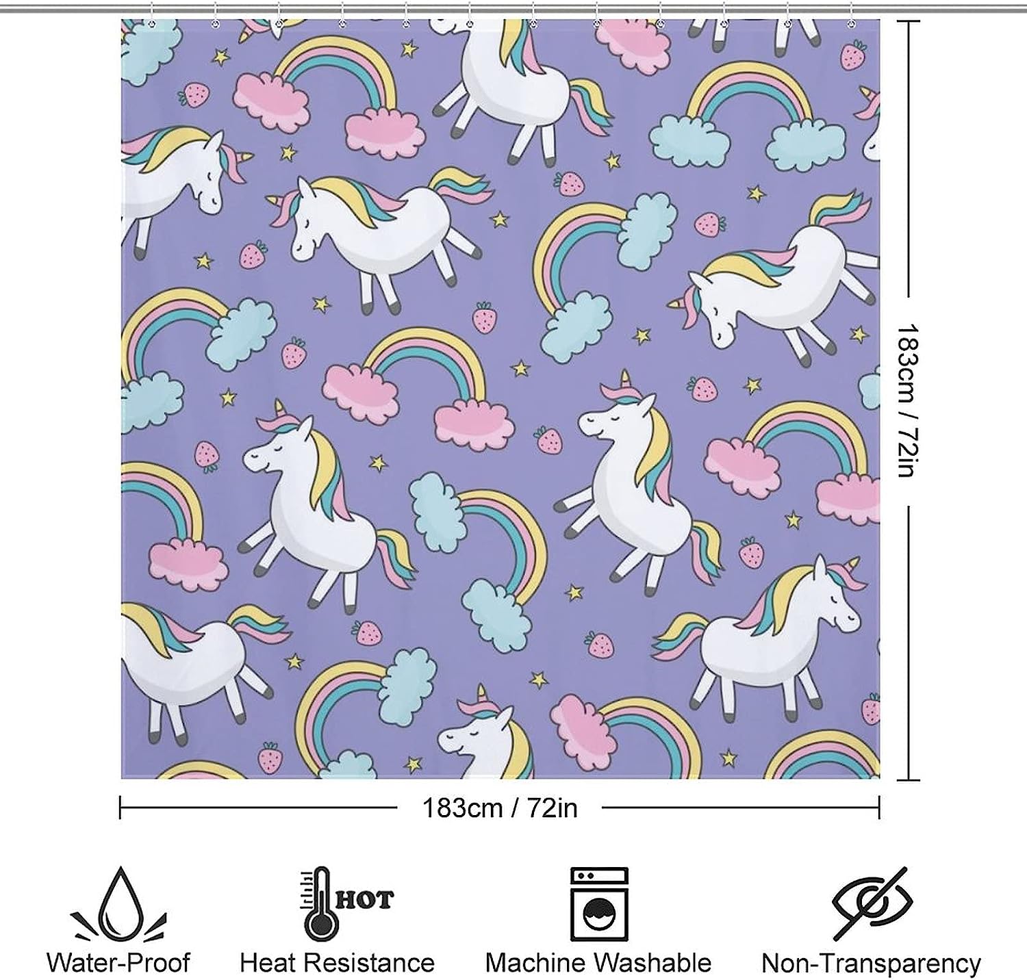 Magical Unicorn Shower Curtain With Metal Grommet Holes - Waterproof And Fun! - Image 2