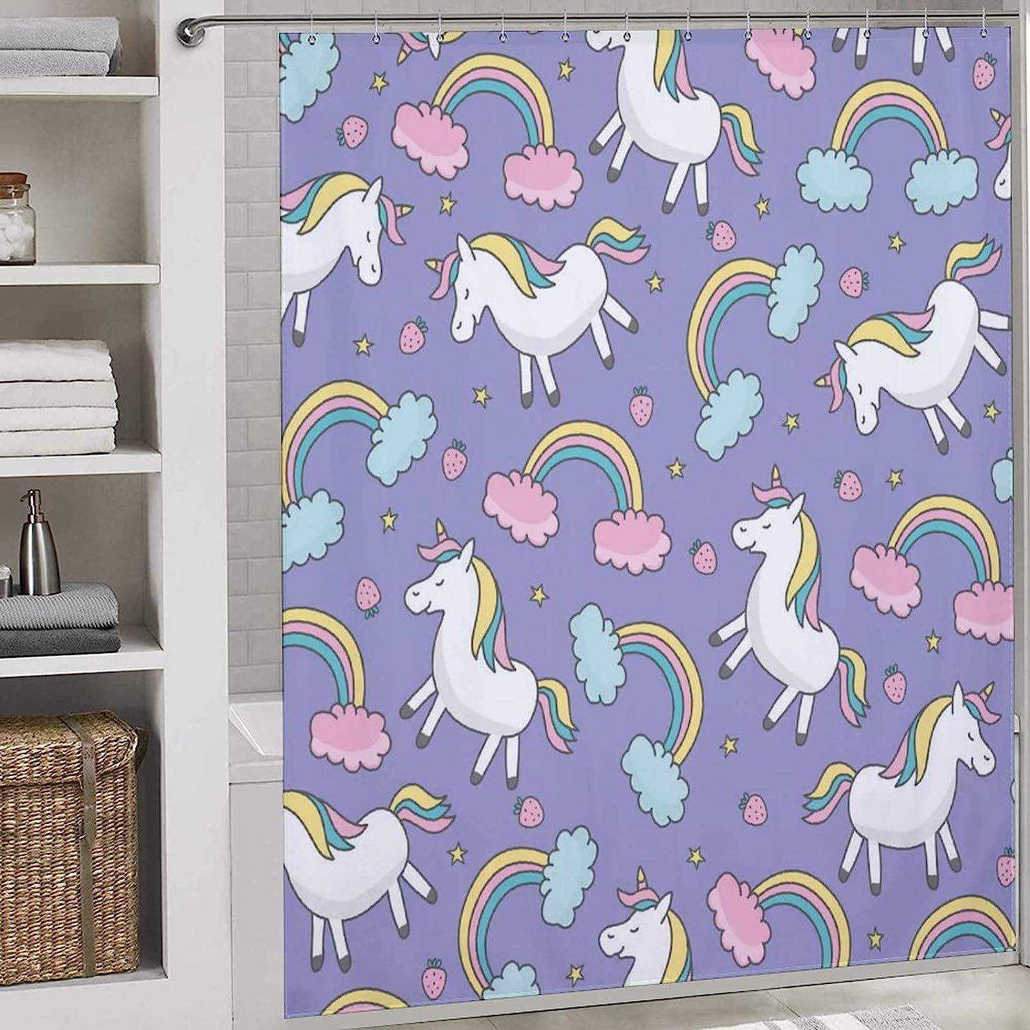 Magical Unicorn Shower Curtain With Metal Grommet Holes - Waterproof And Fun! - Image 3