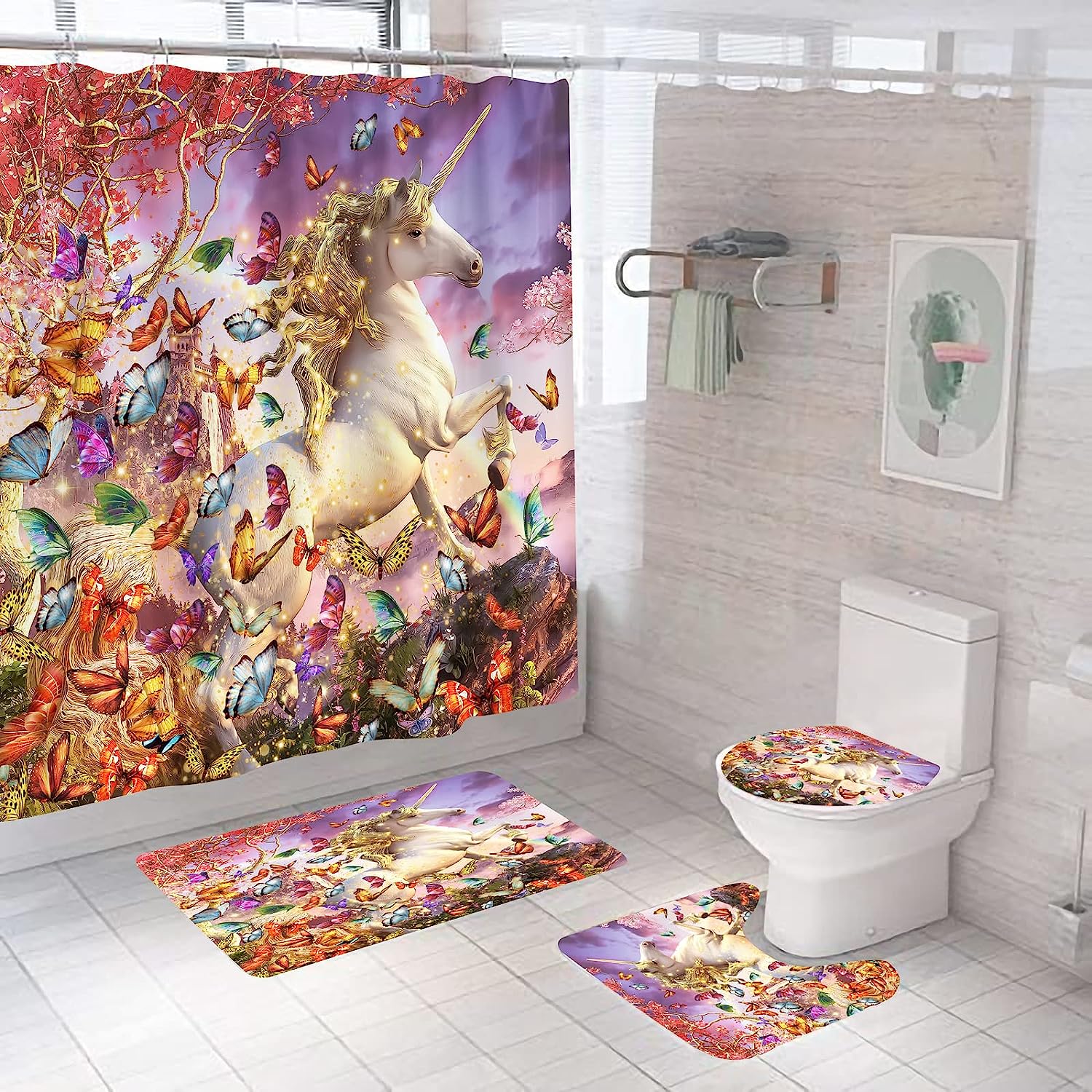 Magical Unicorn Under Starry Sky Shower Curtain - Enchanting Bathroom Decor
