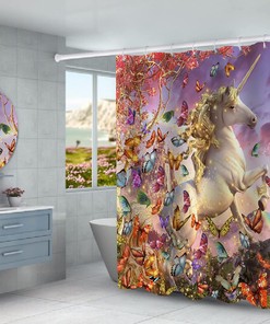 Magical Unicorn Under Starry Sky Shower Curtain - Enchanting Bathroom Decor