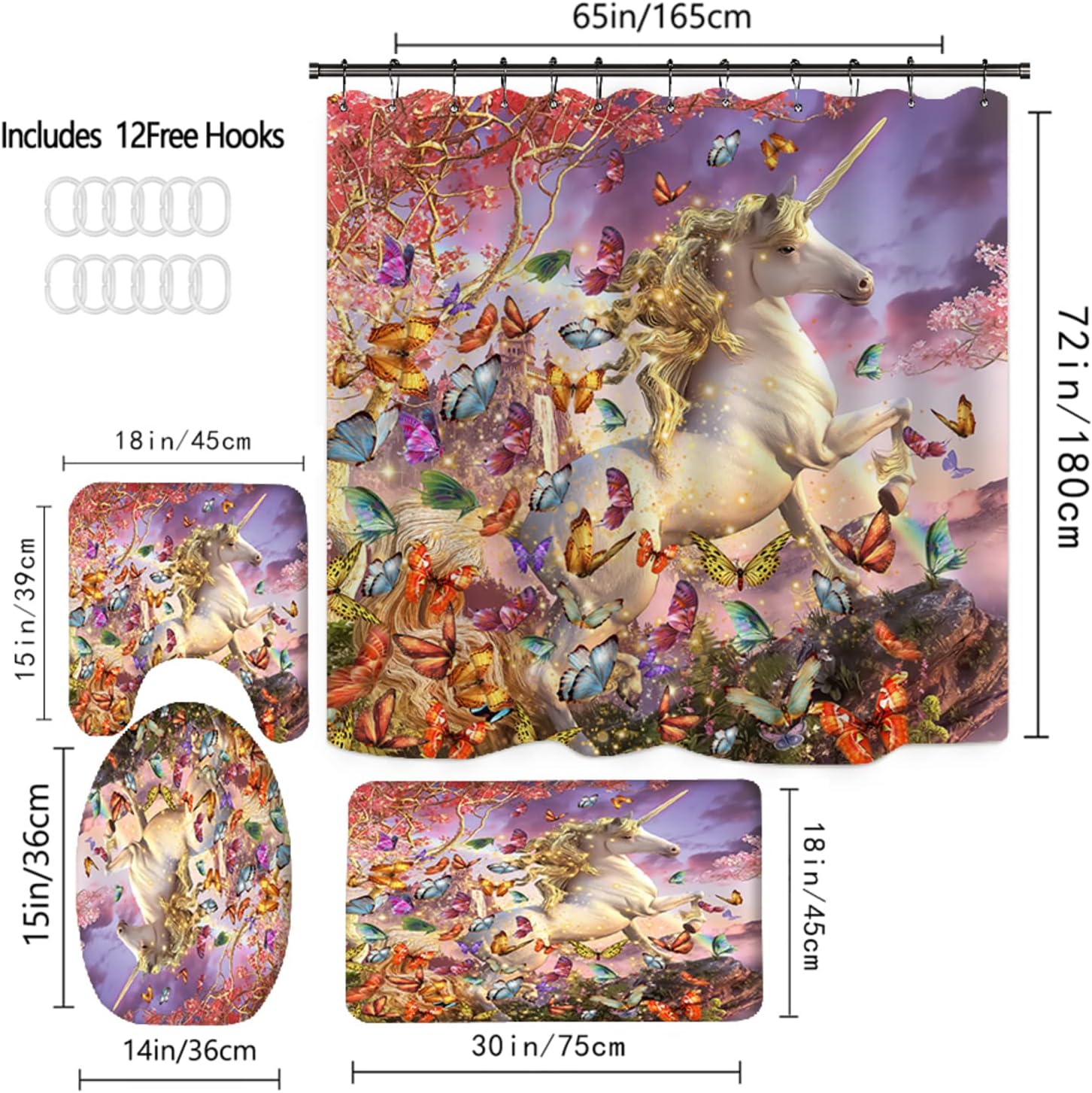 Magical Unicorn Under Starry Sky Shower Curtain - Enchanting Bathroom Decor