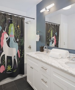 Magical Unicorn and Mermaid Shower Curtain for Kids Bathroom Decor