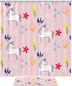 Magical Unicorn and Plant Shower Curtain for Kid's Bathroom Decor