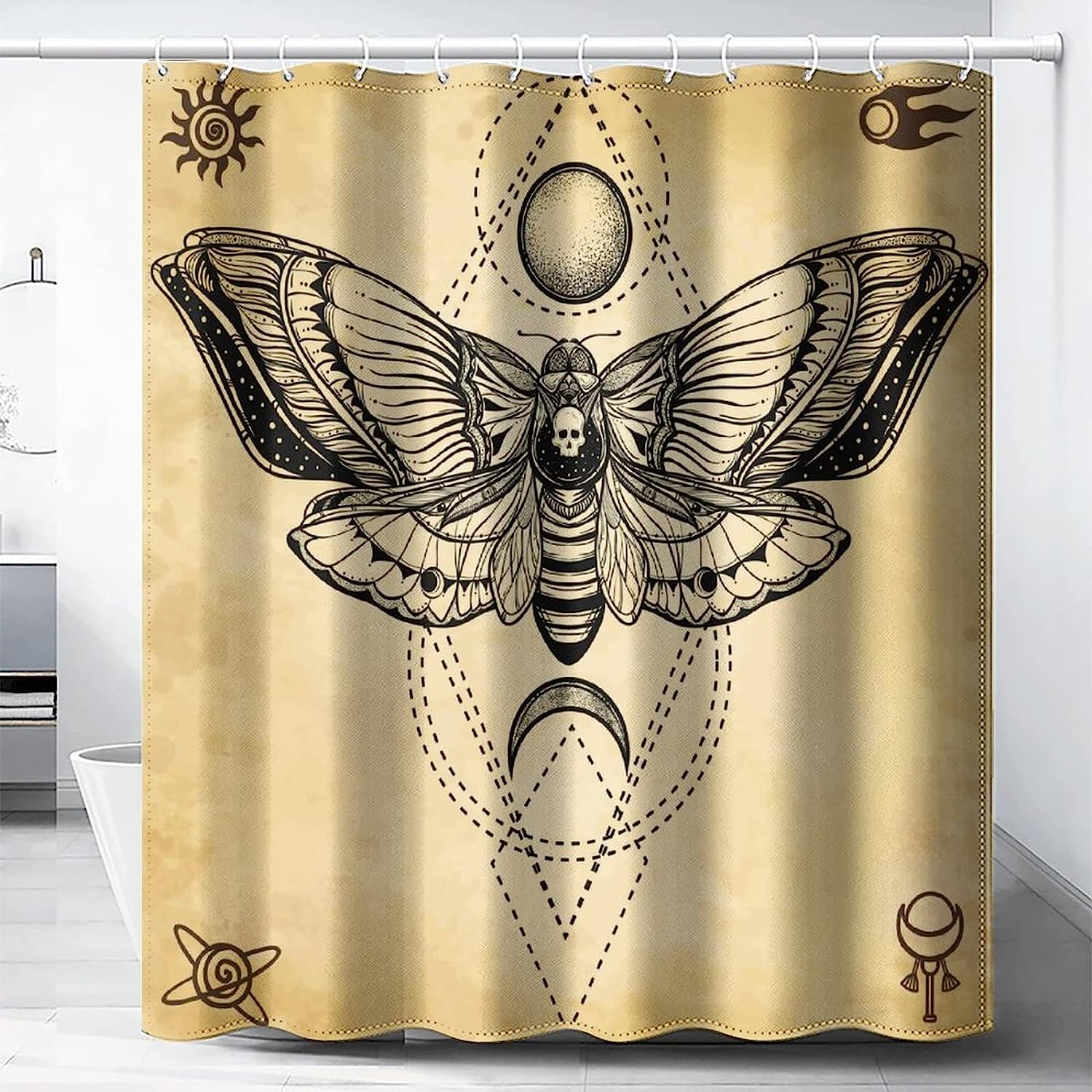 Magical Vintage Moth Shower Curtain for Gothic Bathroom Decor